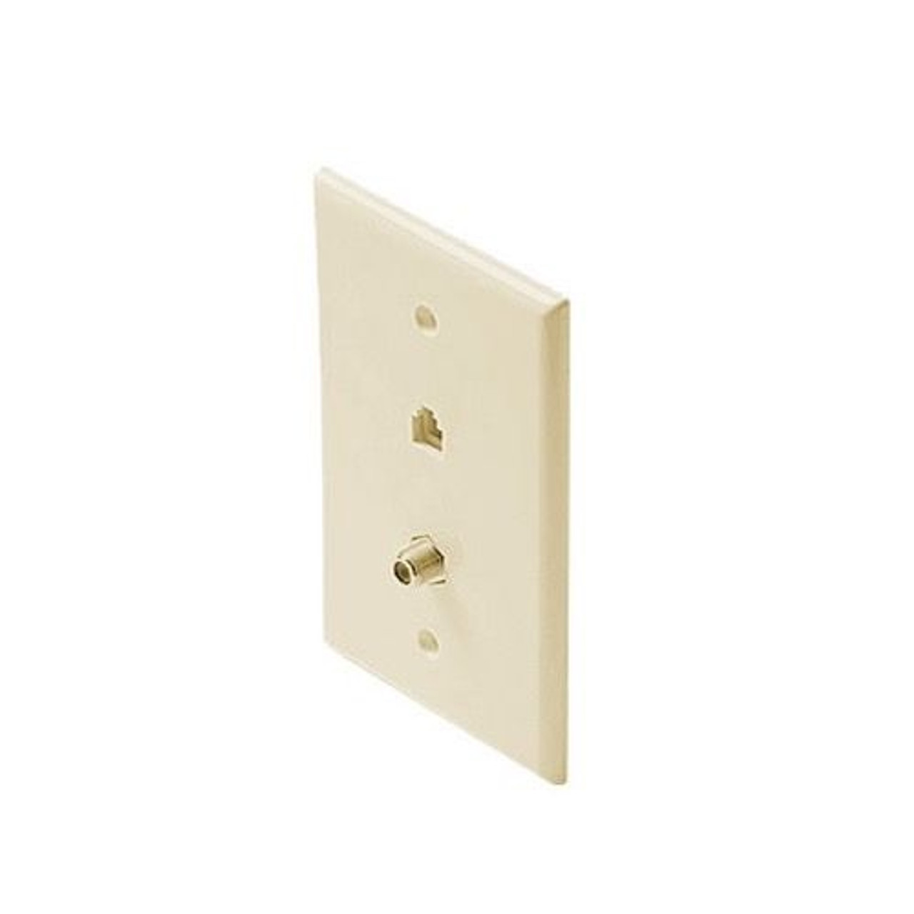 Steren 300-234AL Almond F-Connector Telephone Wall Plate F-81 Video RJ11 TV Faceplate Gold Plate Jack Phone Modular RJ-11 F81 Coaxial Cable / Phone Combo Flush Mount Modular Wall Plate, Part # 300234-AL