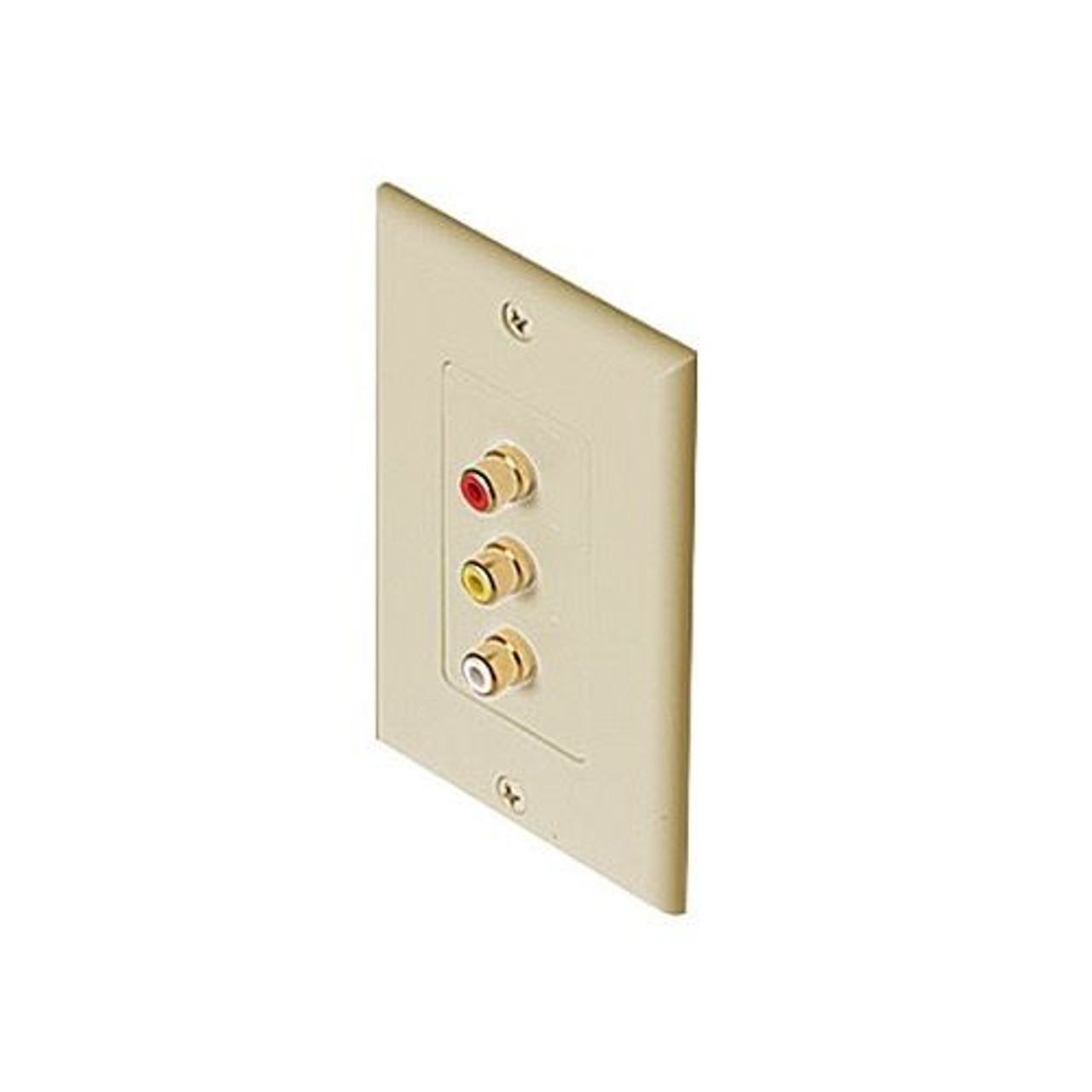 Steren 200-260IV Ivory Triple RCA 3 Wall Plate Gold Plate Female Flush Mount Composite Video/Stereo/Audio Red Yellow White Single Gang Decorator AV Plug Connect Hook-Up, Part # 200260-IV