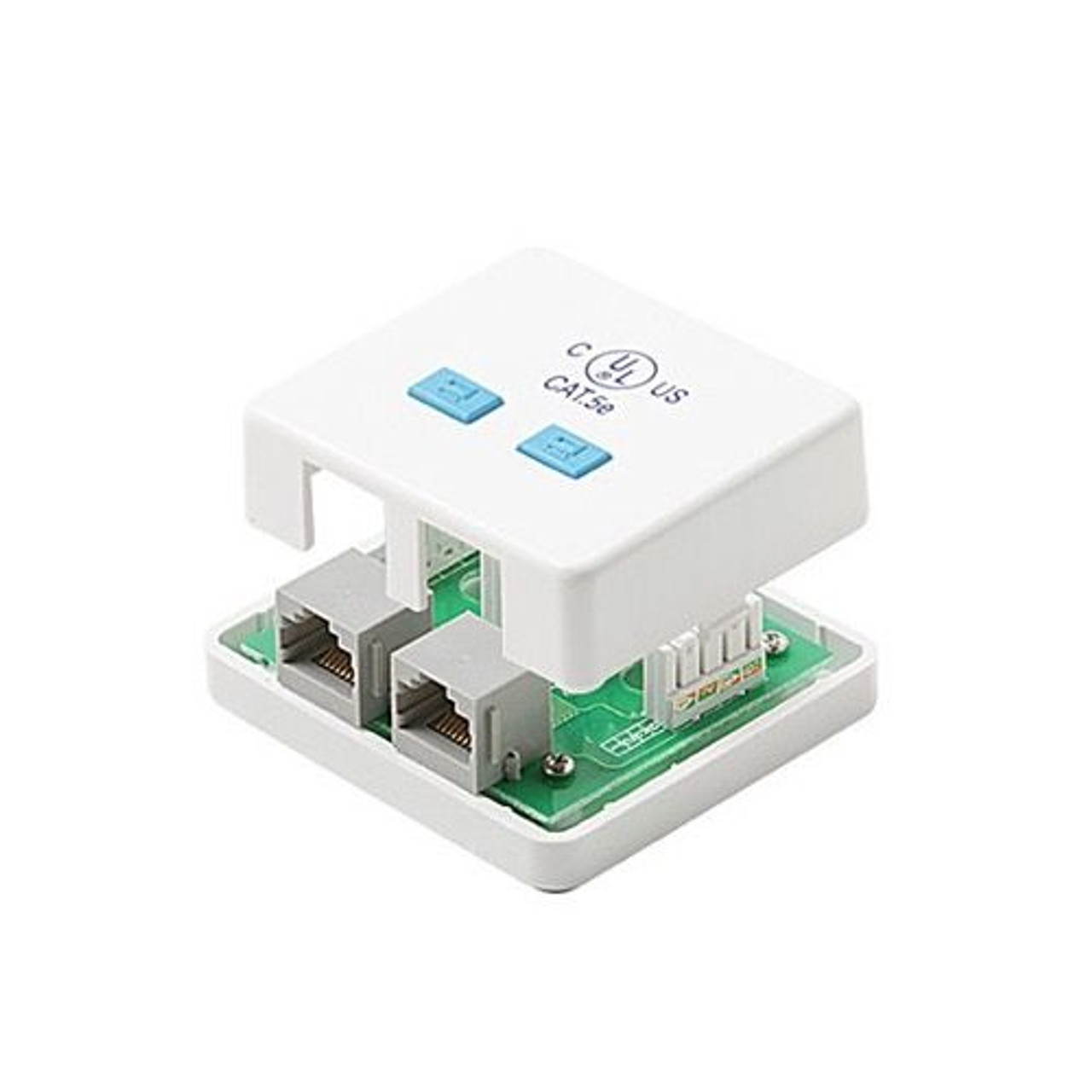 Steren 301-152WH CAT5E 2 Port Surface Jack RJ45 Female to 110 IDC Dual Port White Mount Biscuit Block Modular RJ45 Conductor Category-5e Telephone Data Line Plug Jack