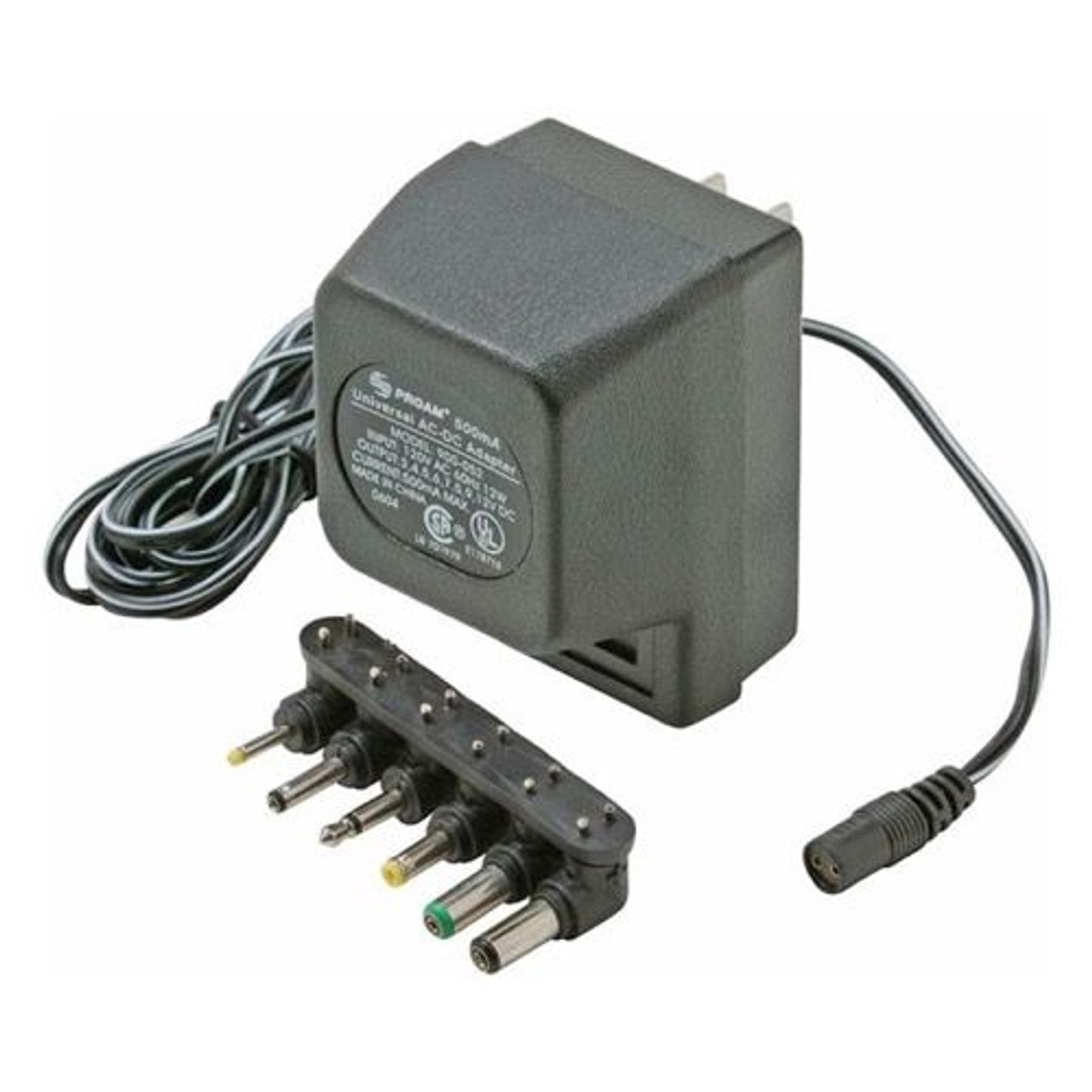 Steren 900-052 Universal Supply Adapter 500mA AC/DC with 6 Detachable Plugs Converter Volt UL Transformer AC DC Power Adapter Supply 110 VAC 50-60 Hz Adapter with Switchable Voltage Outputs 3, 4.5, 6, 7.5, 9, 12 VDC, Part # 900052