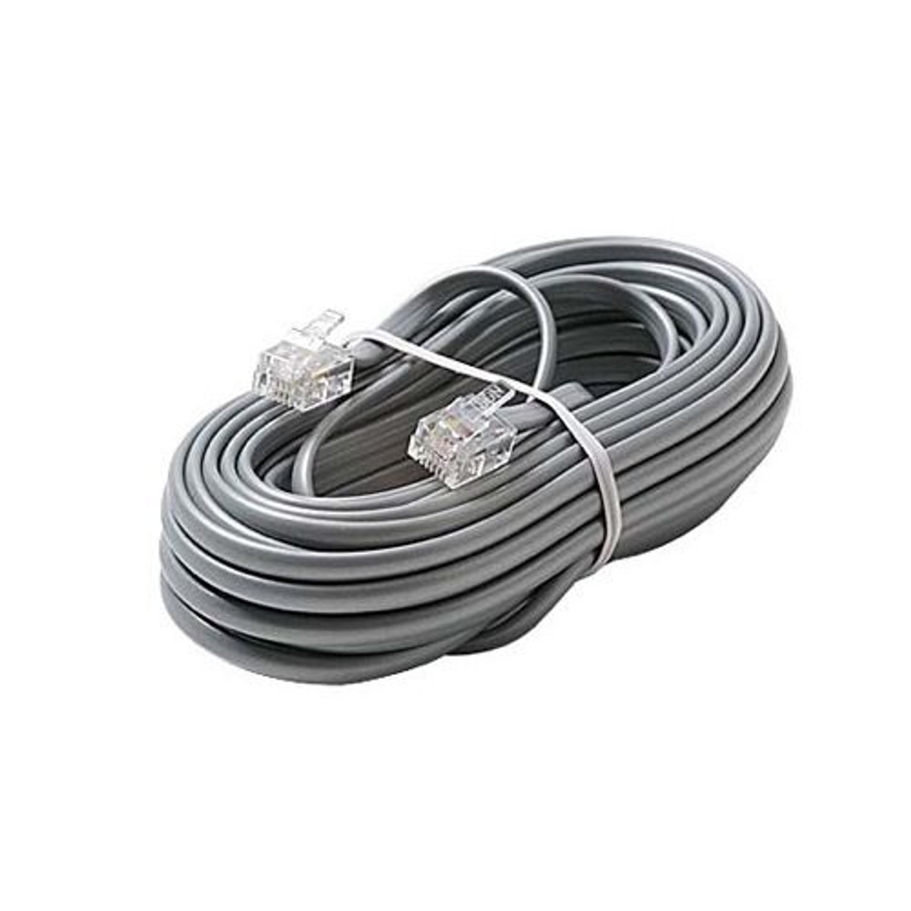 Eagle 50' FT Telephone Line Cord Satin Silver Modular 4 Copper Wire Conductor RJ11 Voice 6P4C 28 AWG RJ11 Plug Connector Each End 6P4C Flat Phone Cord Cable RJ-11 Cross-Wired for VoIP