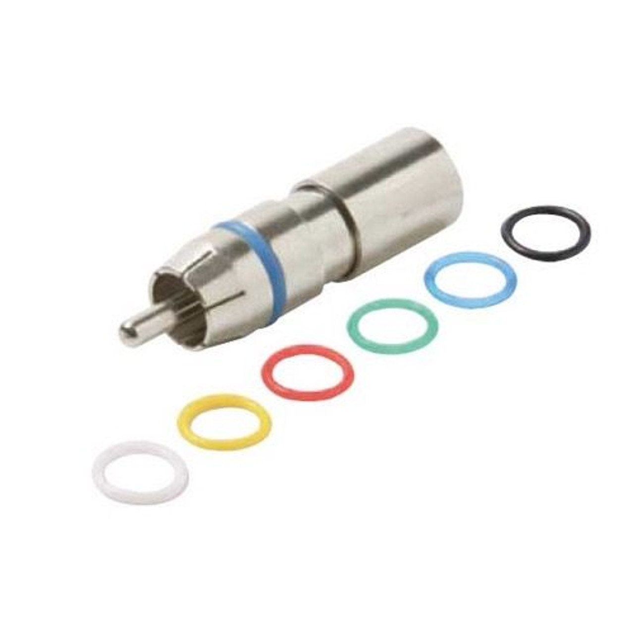 Steren 200-069 RCA PermaSeal II Mini RG59 Coaxial Compression Connector 360 Degree Connect Nickel Plated Brass 6-Color Bands Audio Video Perma Seal II RG-59 A/V Connectors, 1 Pack, Part # 200-069