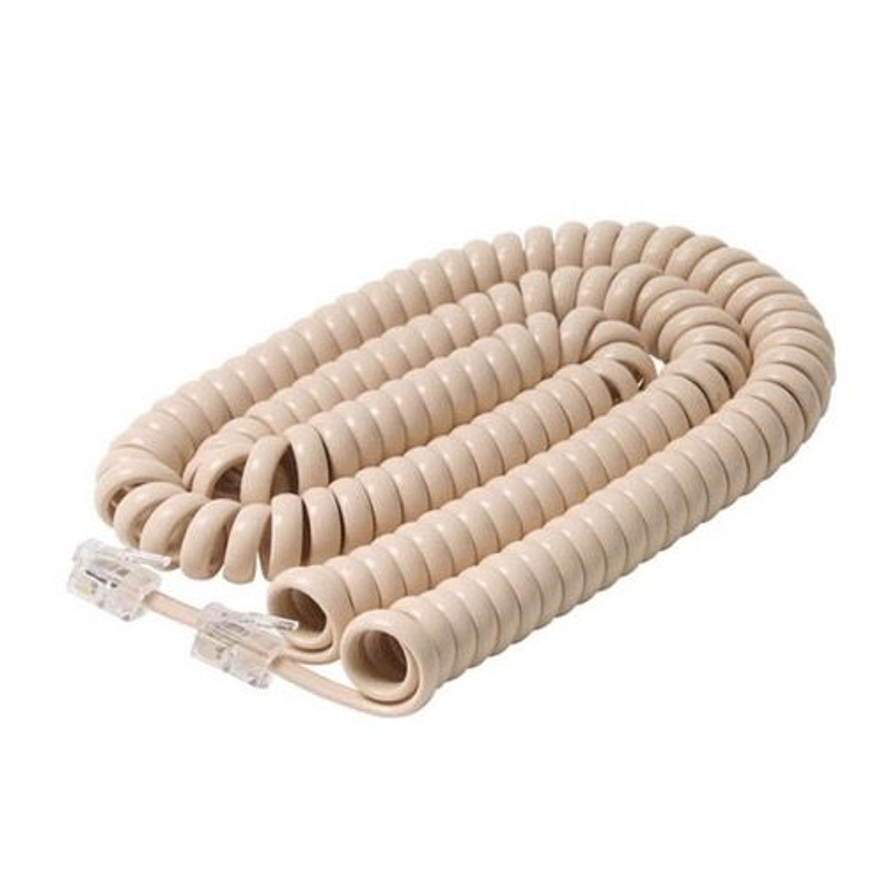 Eagle 15' FT Handset Phone Coiled Cord Ivory RJ22 Modular Plugs Each End 4-Conductor Coiled Telephone RJ-22 4P4C Phone Line Telephone Modular Hand-Set Snap-In Replacement