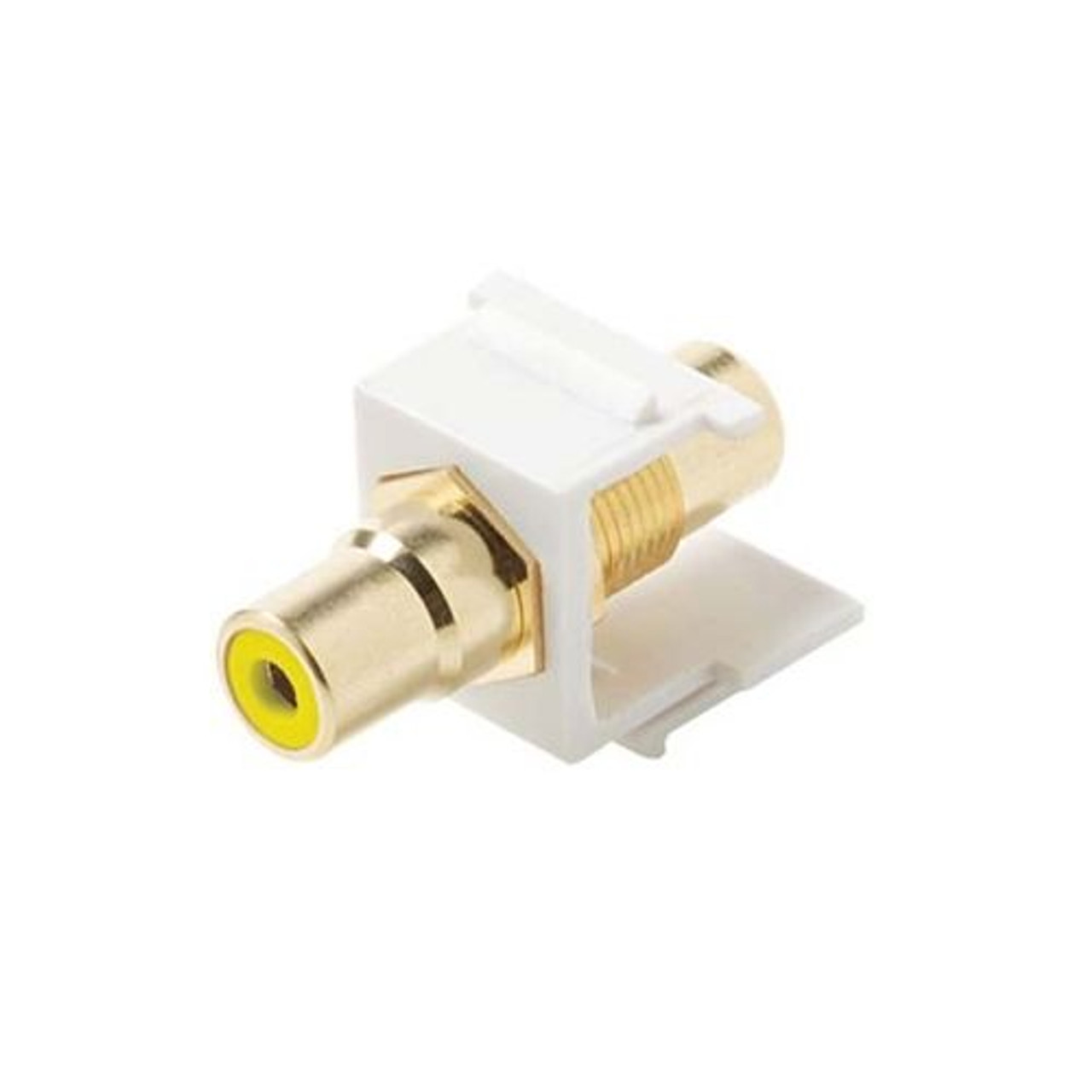 Steren 310-464WH-10 RCA Jack to Jack Keystone Yellow Band White Insert Gold Plate Connector Insert QuickPort Audio Video Snap-In, Wall Plate Snap-In Data Junction Component Connection, Part # 310464-WH-10