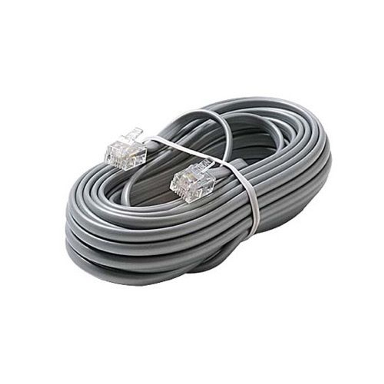 Eagle 25 FT Telephone Cord Flat Silver Satin 4 Conductor RJ11 6P4C Linecable Wire Male to Male Plug Modular Phone Plug Connector Each End Flat Telephone Cord Cross-Wired for VoIP Cable Line Connector