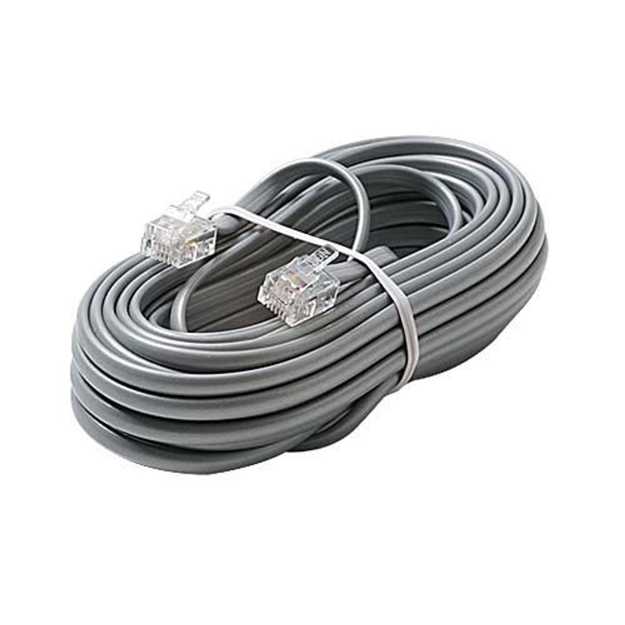 Steren 304-015SL 15' FT 4-Conductor RJ11 Phone Line Cord Silver Satin Plug Connector Each End Flat Telephone Cord Cable 6P4C Cord Cross-Wired for VoIP Cable Line Connector, Part # 304015-SL