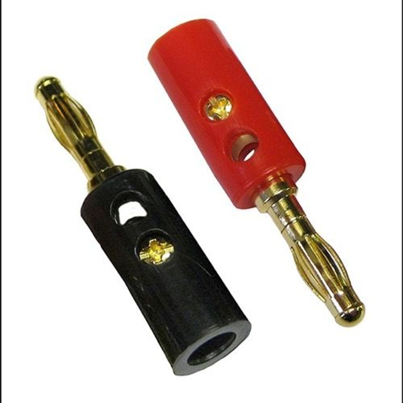 Steren 250-202 2 Pack Banana Plug Set Screw Black Red Pair Gold Tip Speaker Audio Video Connector 12-18 AWG Wire Solderless Easy Hook Up Stackable Speaker Jack Connectors Banana Plug, Part # 250202