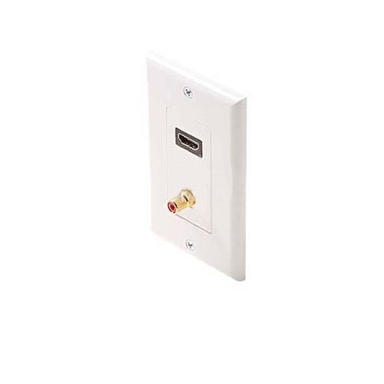 Steren 516-108WH Decorator Style HDMI Feed Thru Wall Plate with Single Red RCA Mono Audio F Gold Connector White Plate HDMI Female to HDMI Female, High Definition Multi-Media Interface HDTV Applications, Part # 516108-WH