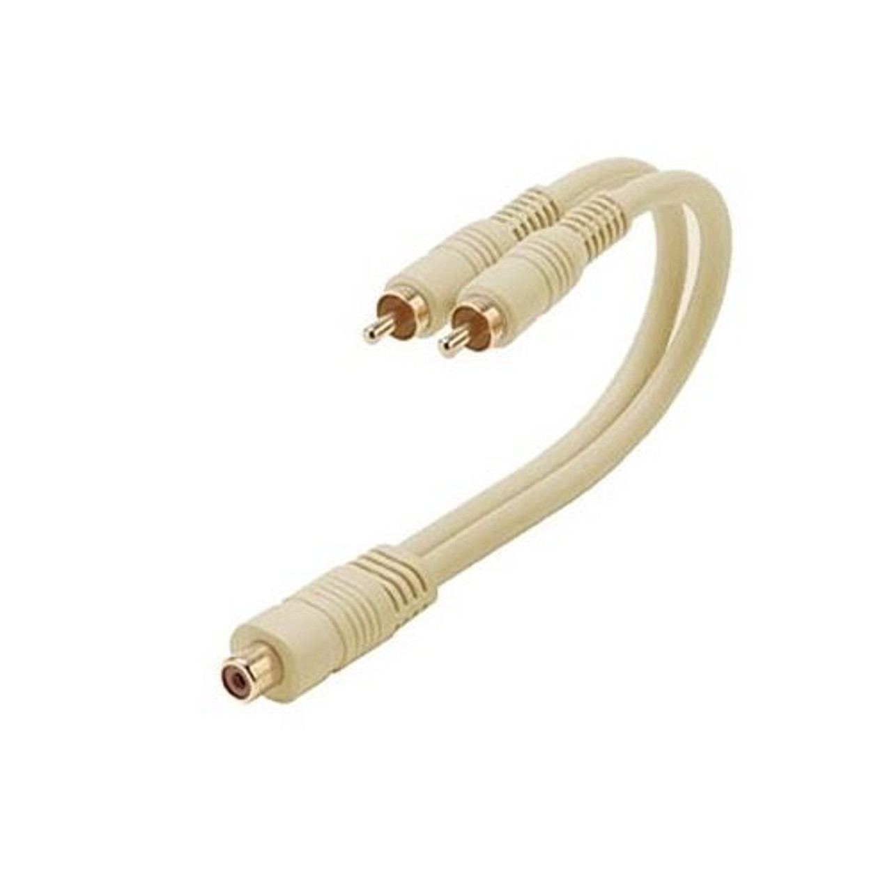 Steren 254-207IV 6" Inch Python 1 RCA Female 2 RCA Male Cable Y Splitter Ivory Gold Plate Home Theater Jack Splitter Adapter Fully Molded Heavy Duty Ultra Flex PVC Jacket Interconnect Cable