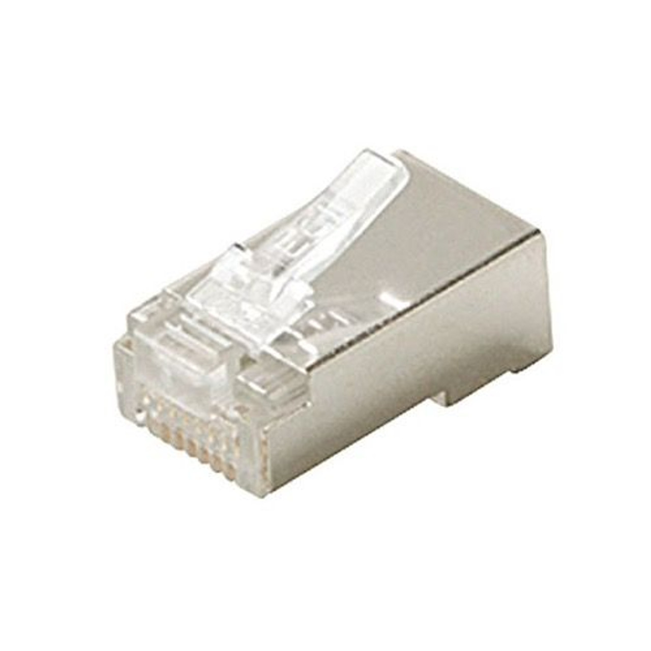 Steren 301-188 CAT5E Shielded Plug Connector Modular Solid RJ45 8 Pin Gold Plated Contacts UL 24-28 AWG 3-Prong Network Ethernet Data Telephone Line