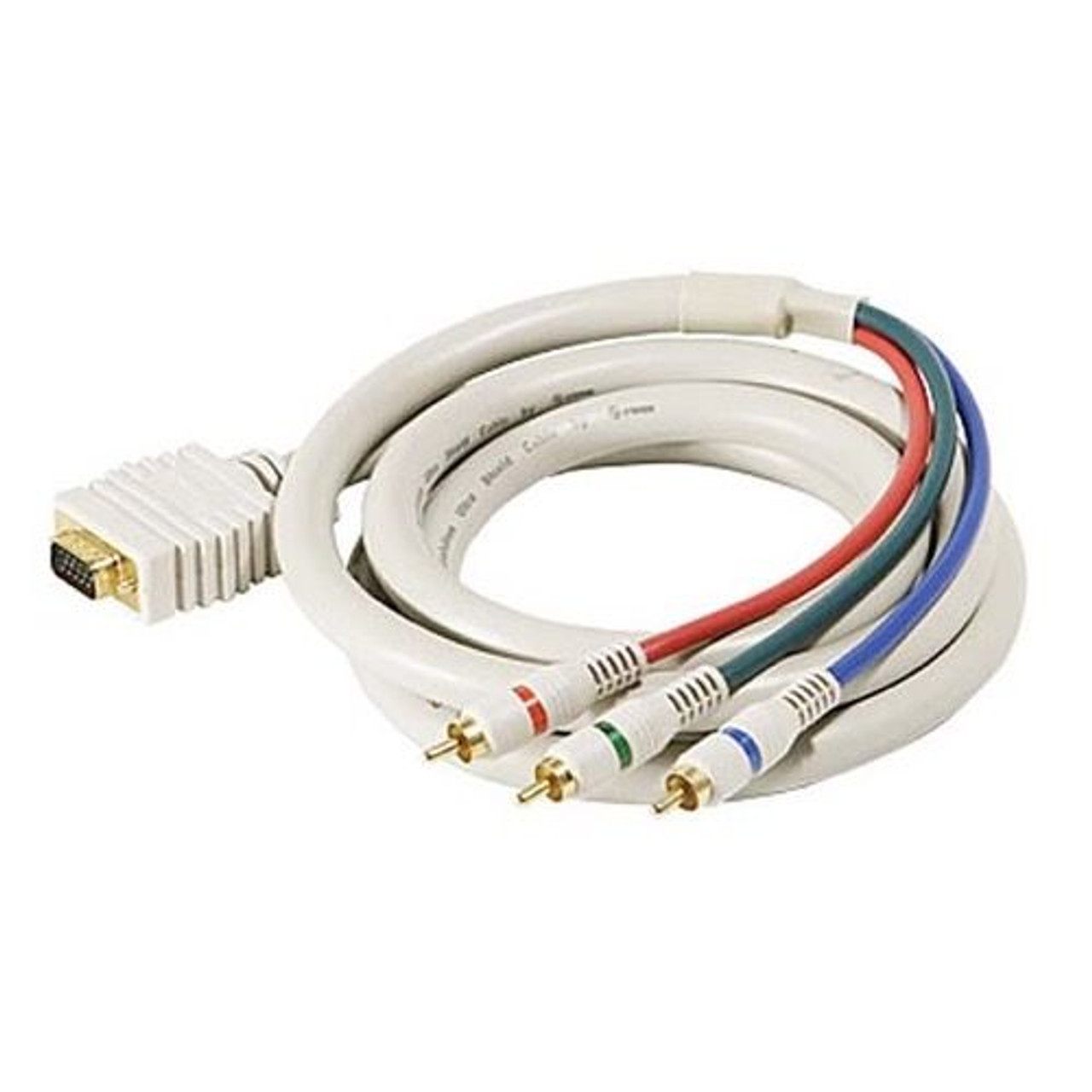 Steren 253-512IV 12' FT VGA HD-15 SVGA 3-RCA Male Cable Python D-Sub HDTV Gold Component RGB Ivory 24 K Gold Plate Color Coded Double Shielded Digital Signal Jumper, Part # 253512-IV