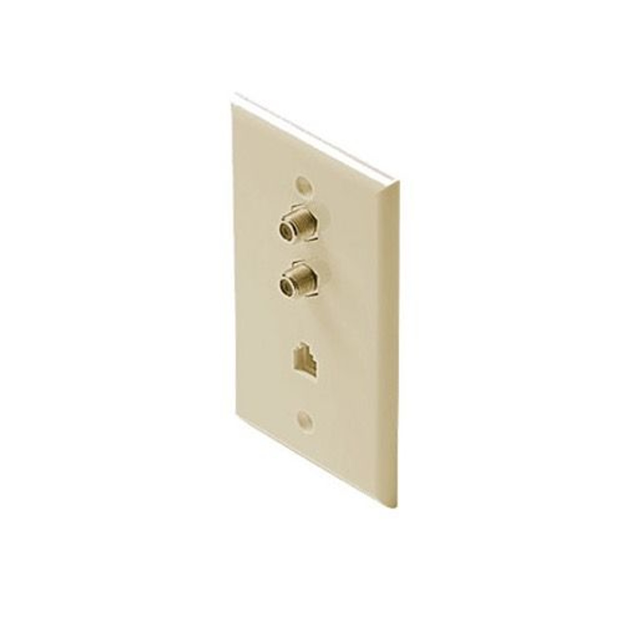 Eagle Dual F-81 Wall Plate Phone Jack RJ11 Ivory Coaxial Telephone Wall Plate TV Faceplate Modular RJ-11 Port Combo F81 TV Phone Wall Plate 75 Ohm Connector Combination Flush Mount Wall Plate