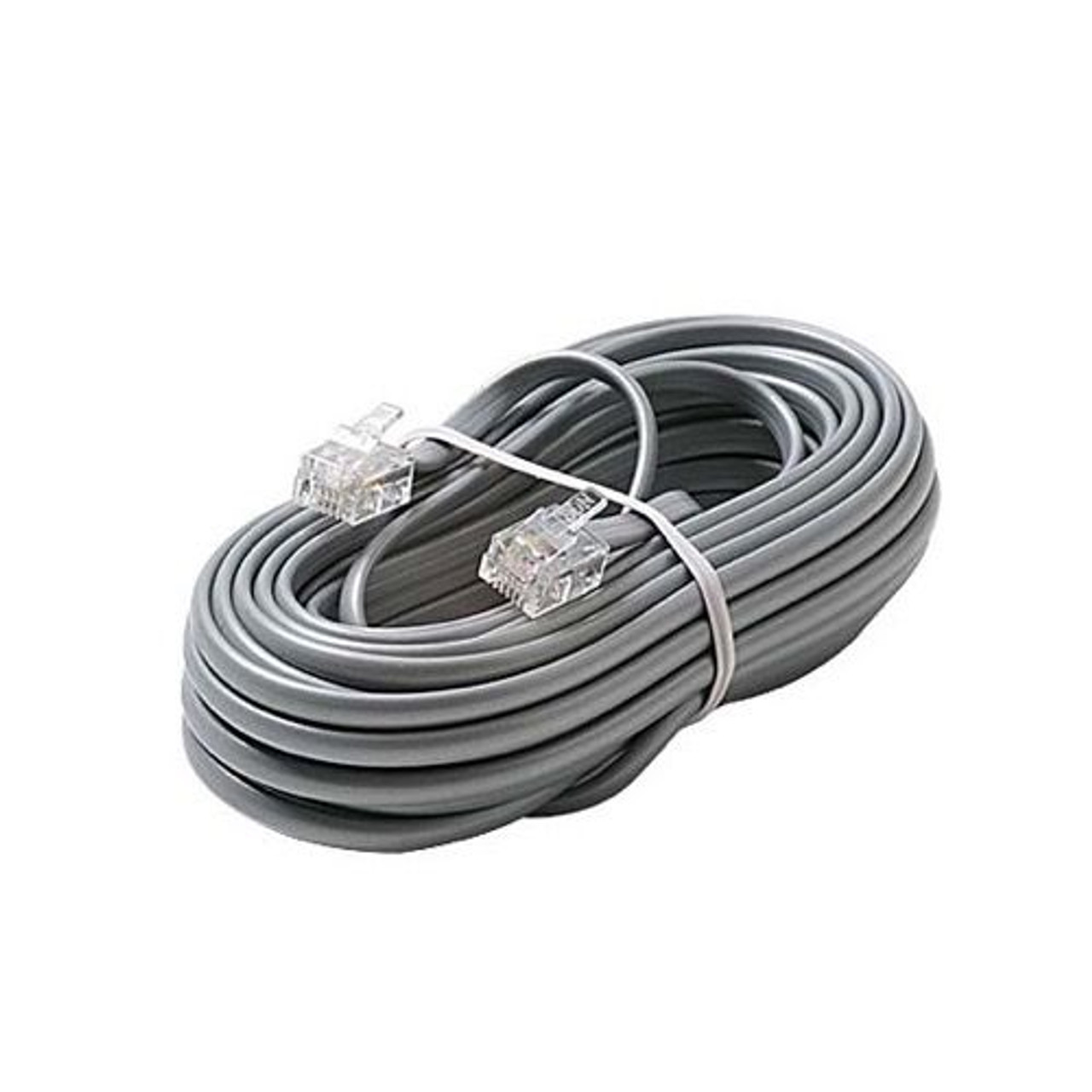 Eagle 100' FT Flat Phone Cord Modular Silver Satin 4 Conductor with Plug Connector Each End Telephone Line Cord Cable Wire with Ends 6P4C Flat 4-Conductor Phone RJ11 Stranded Cord RJ-11 Plug Connectors Wire Extension Cable