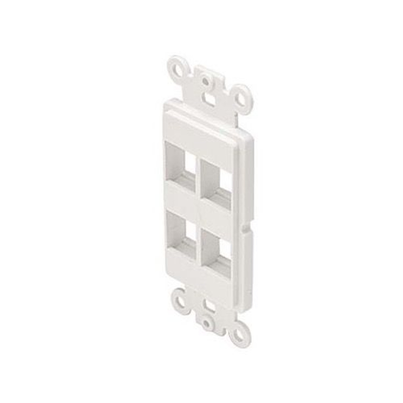 Steren 310-854WH Decorator 4 Port Keystone Insert Hole ABS Plastic White Easy Data Junction Component Snap-In Steren Insert, Part # 310854-WH