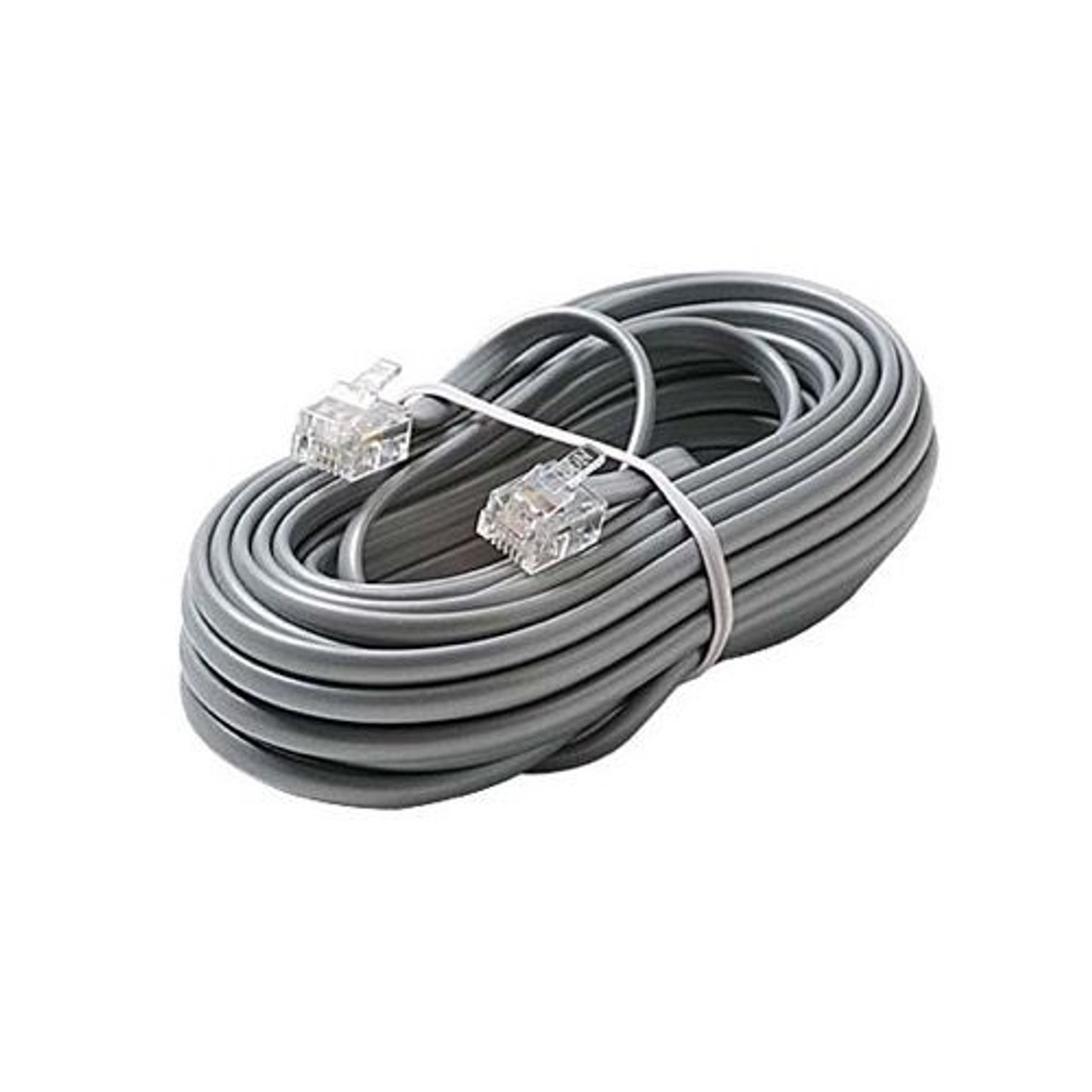 Eagle 7' FT Telephone Line Cord Cable 6 Conductor Wire Silver Satin Flat Ultra Flexible Modular Line Plug Connectors Each End 6P6C RJ12 Phone Connect RJ-12 Communication Wire Extension Cable