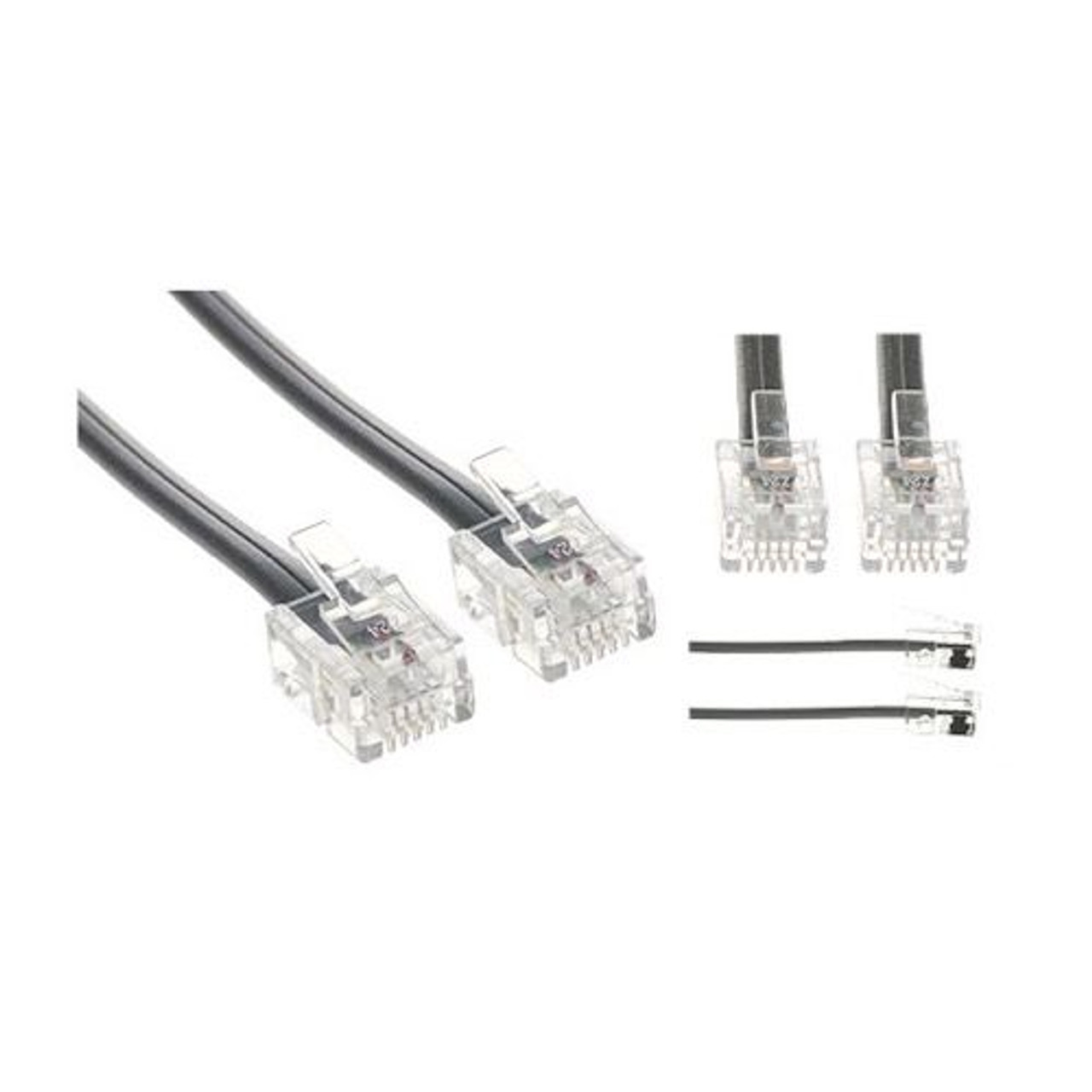 Eagle 15' FT Data Cable Cord Flat 4 Conductor Silver Satin 28 AWG RJ11 6P4C Processing Wire RJ11 6P4C Plug Jack Connect Silver Satin Gray Data Communication Extension Cable
