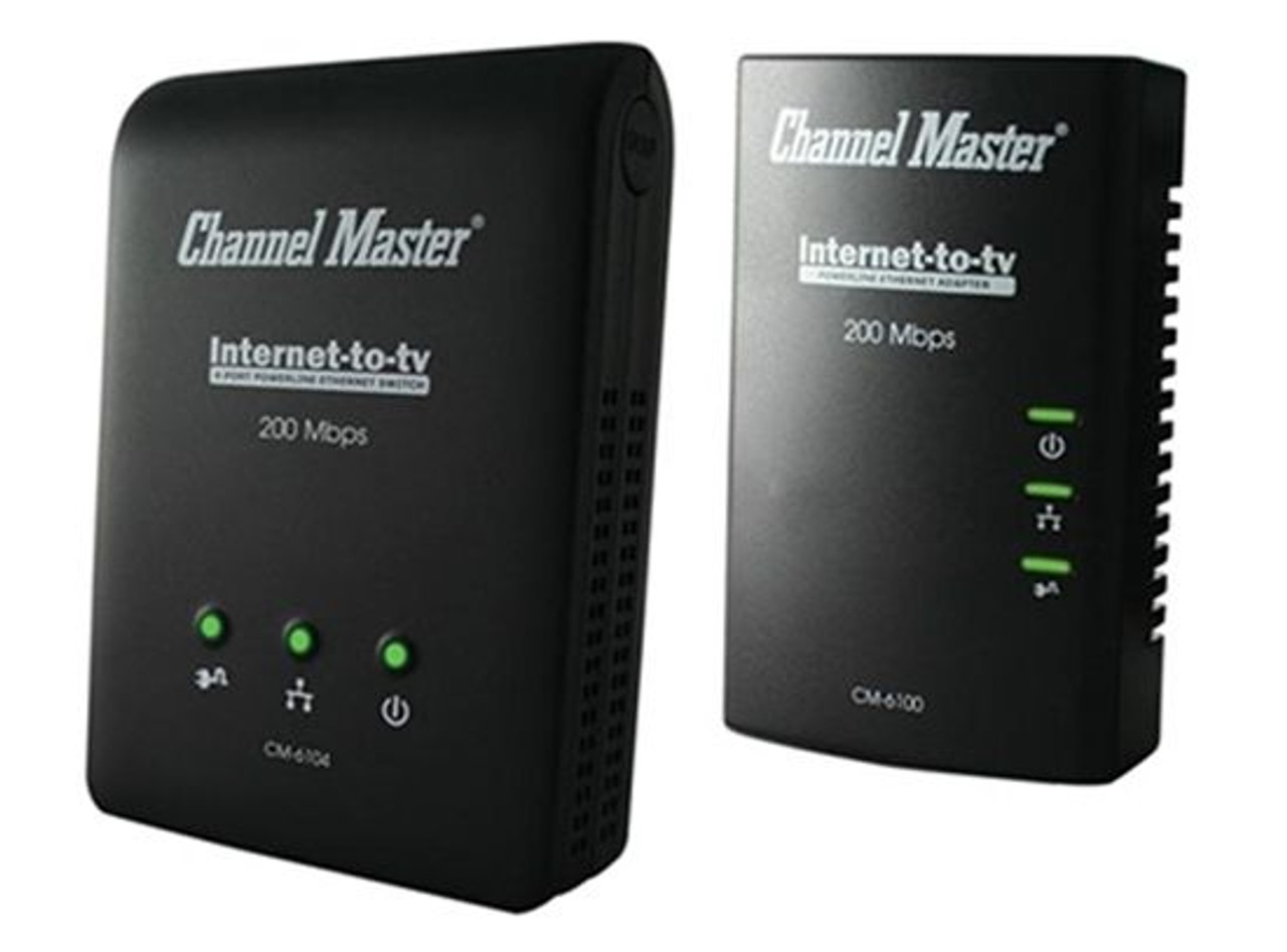 Channel Master CM-6104 Internet to TV Power Line Adapter 4 Port Kit 200 Mbps Transmission Rate MoCA 1.1 Compliant 16 Nodes Uses Existing Home Electrical System to Link Internet Adapter Kit, Part # CM6104