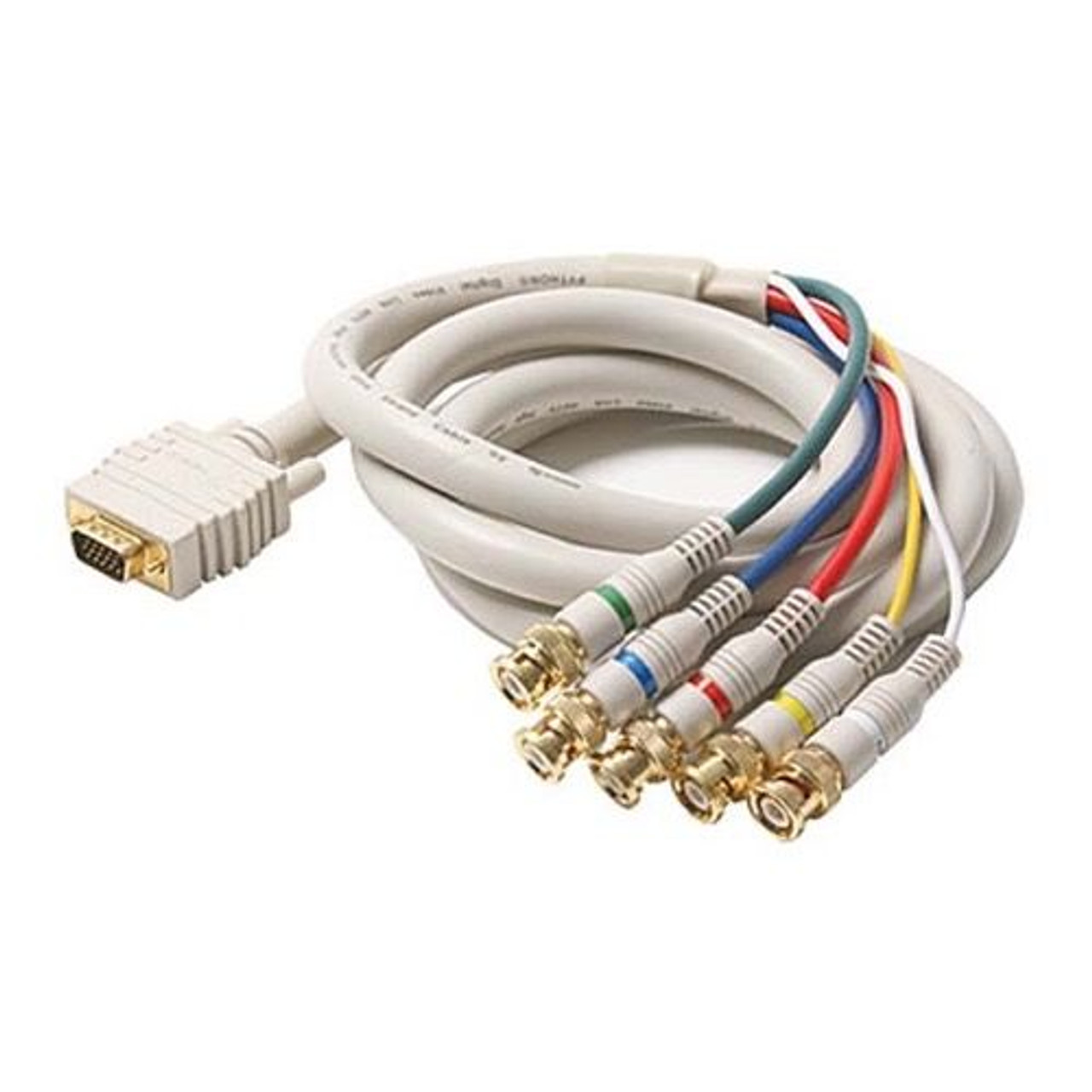Eagle 12' FT VGA 5 BNC Component Cable HD-15 Male 15 Pin Ivory Double Shielded RGBHV Video VGA RGBYW Audio Dual Shield Ivory Cable Stereo 5-BNC Male to SVGA 24 K Gold Plate Color Coded