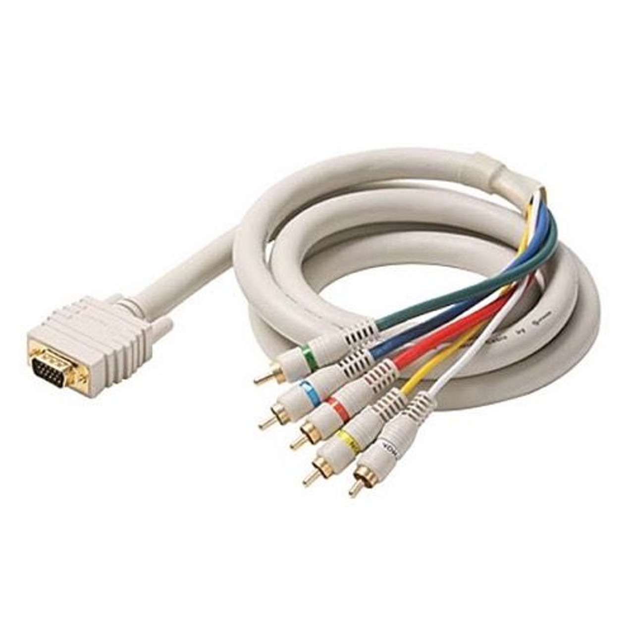 Eagle 25' FT SVGA Cable Component 5-RCA Male to Male HD-15 Python Ivory Gold HDTV RGBYW Video Audio Cable Stereo Color Coded Double Shielded Digital Signal Jumper