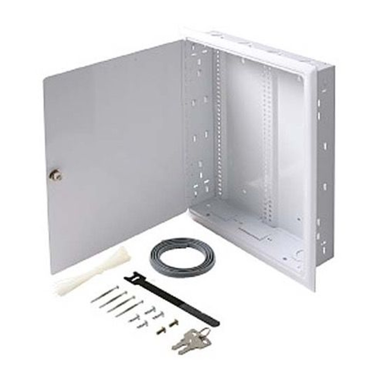 Eagle Flush Mount Enclosure 19" Inch with Cover 14 3/8" Inch W x 3 1/2" Inch D 18 Gauge Steel Keyed Latch Home Audio Video Distribution Hub Box 16" On Center White Finish FastHome Home Master Hub Junction Box