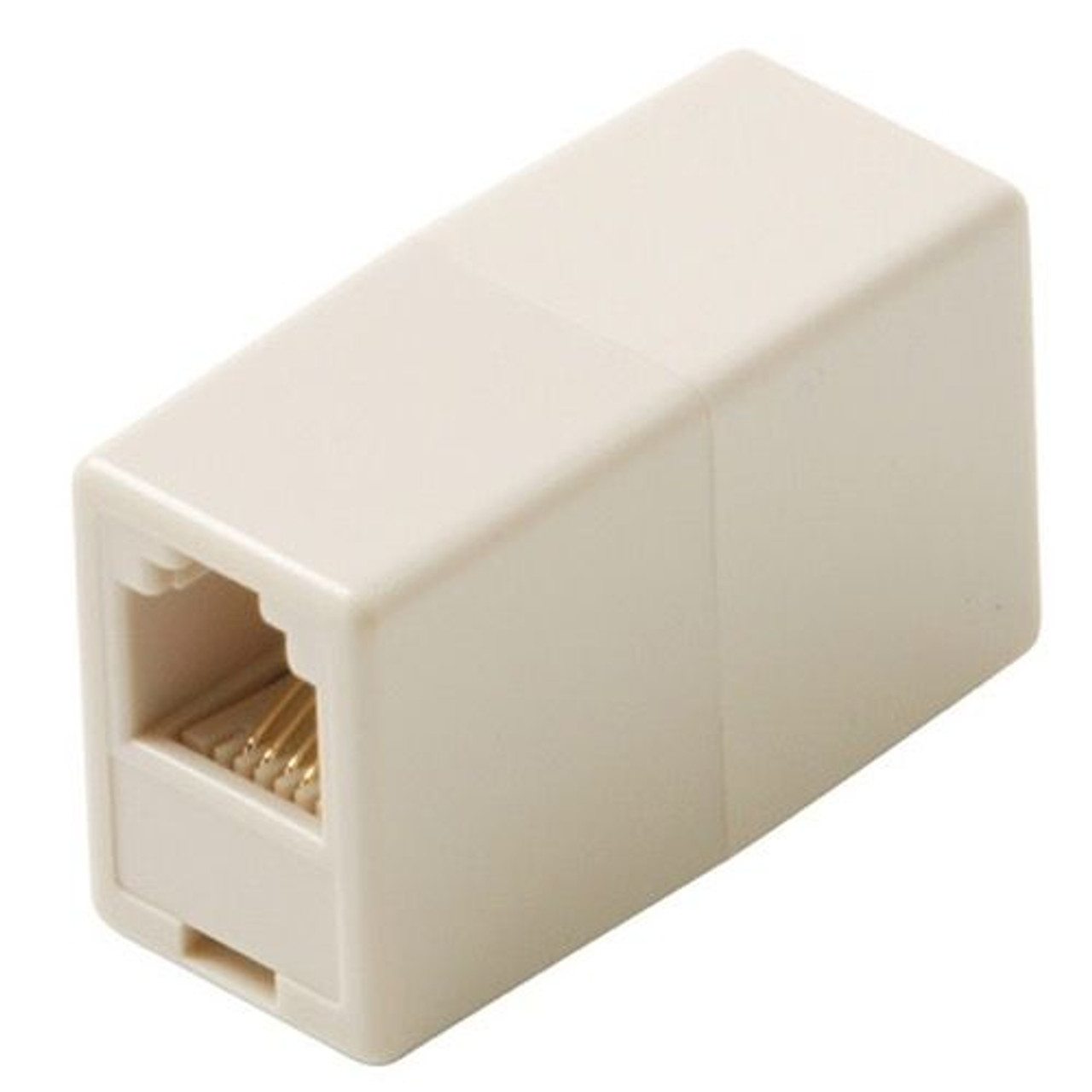 Steren 300-036IV Telephone Coupler In Line 6 Conductor Ivory Voice Adapter Modular 6P6C RJ12 Gold Inline Phone In-Line RJ-12 Cable Female Jack Cord Add-On Snap Plug Adapter