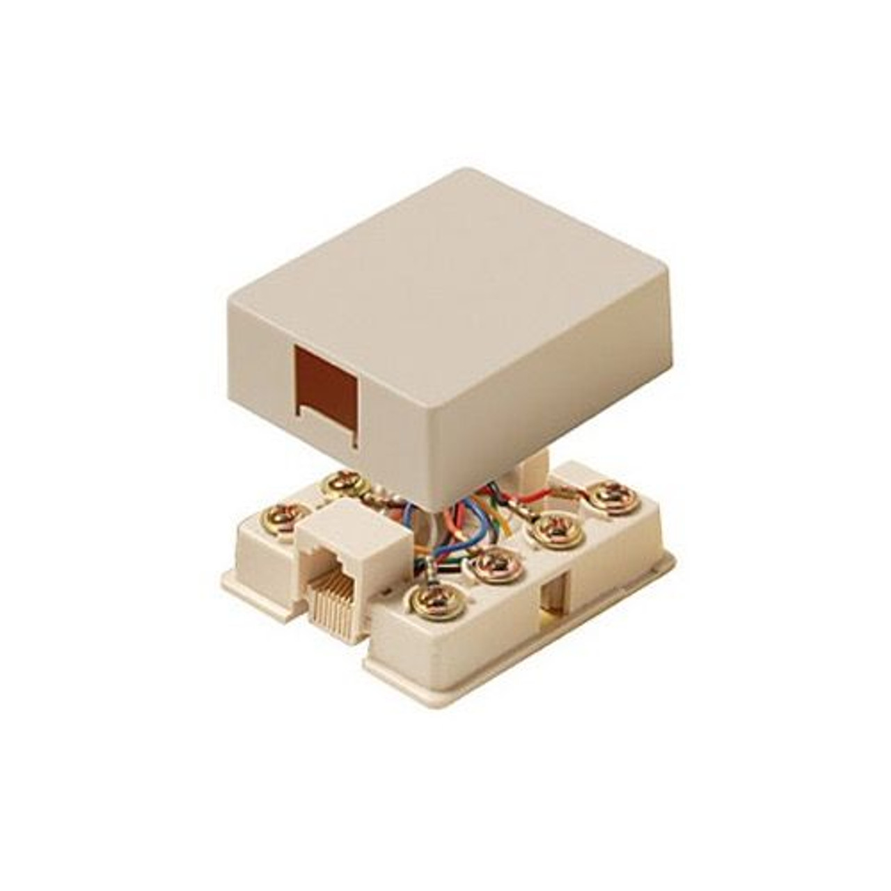 Steren 300-149IV Data Surface Mount Jack 8 Conductor Ivory Modular Gold Contacts Single Port 8P8C 1-Port RJ45 Surface Mount Jack 8-Conductor Wire One Port Data Block Phone Line Cable Connect Wall Box Plug, Part # 30014IV