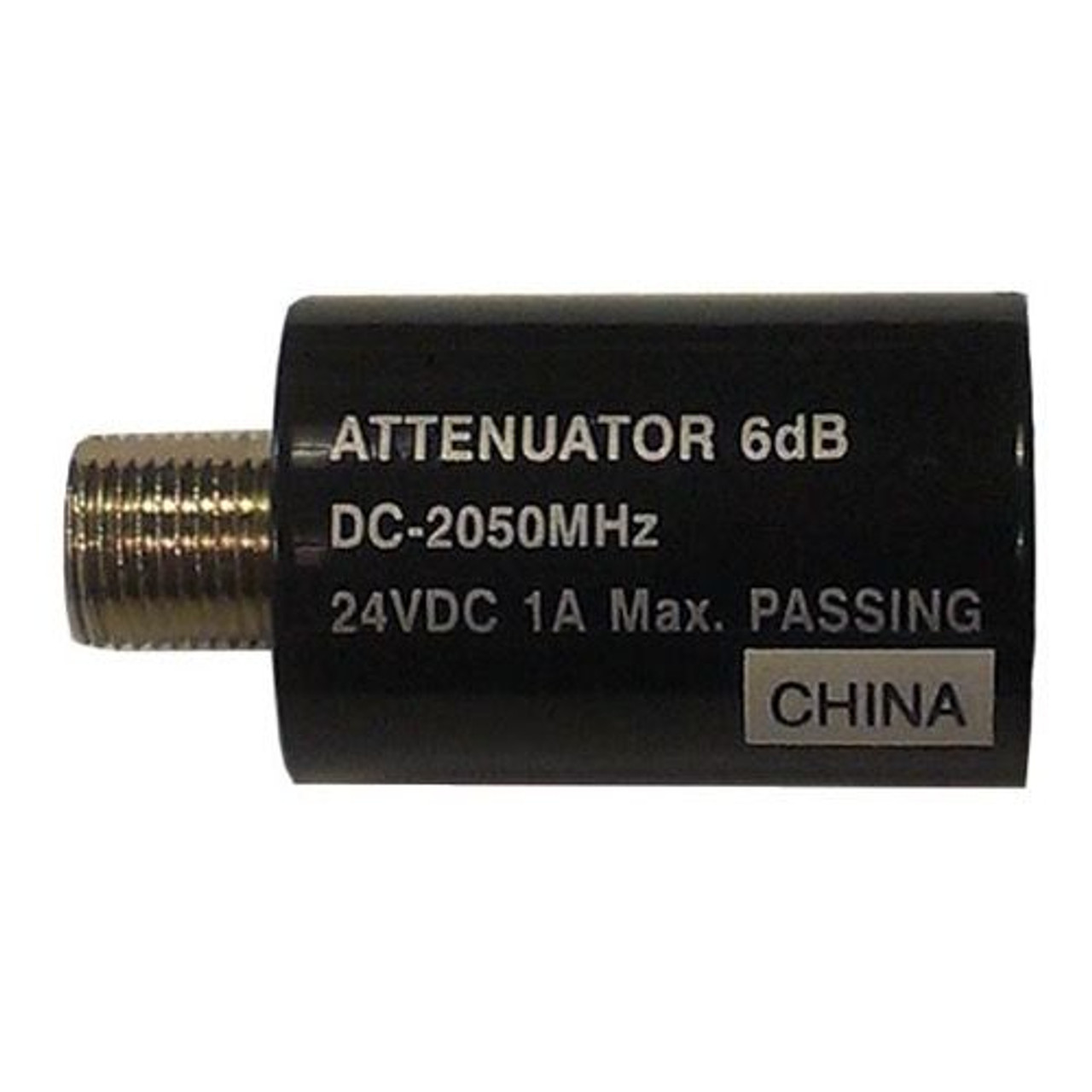 PCT 6 dB Attenuator 2 GHz 24 VDC Passive Inline Coupler 1A Max DC - 2050 MHz AC/DC F-Type 75 Ohm Female to Male Inline Passing Nickle Plated In-Line Coupler Connector 1 Pack, Part # 2806-IFD