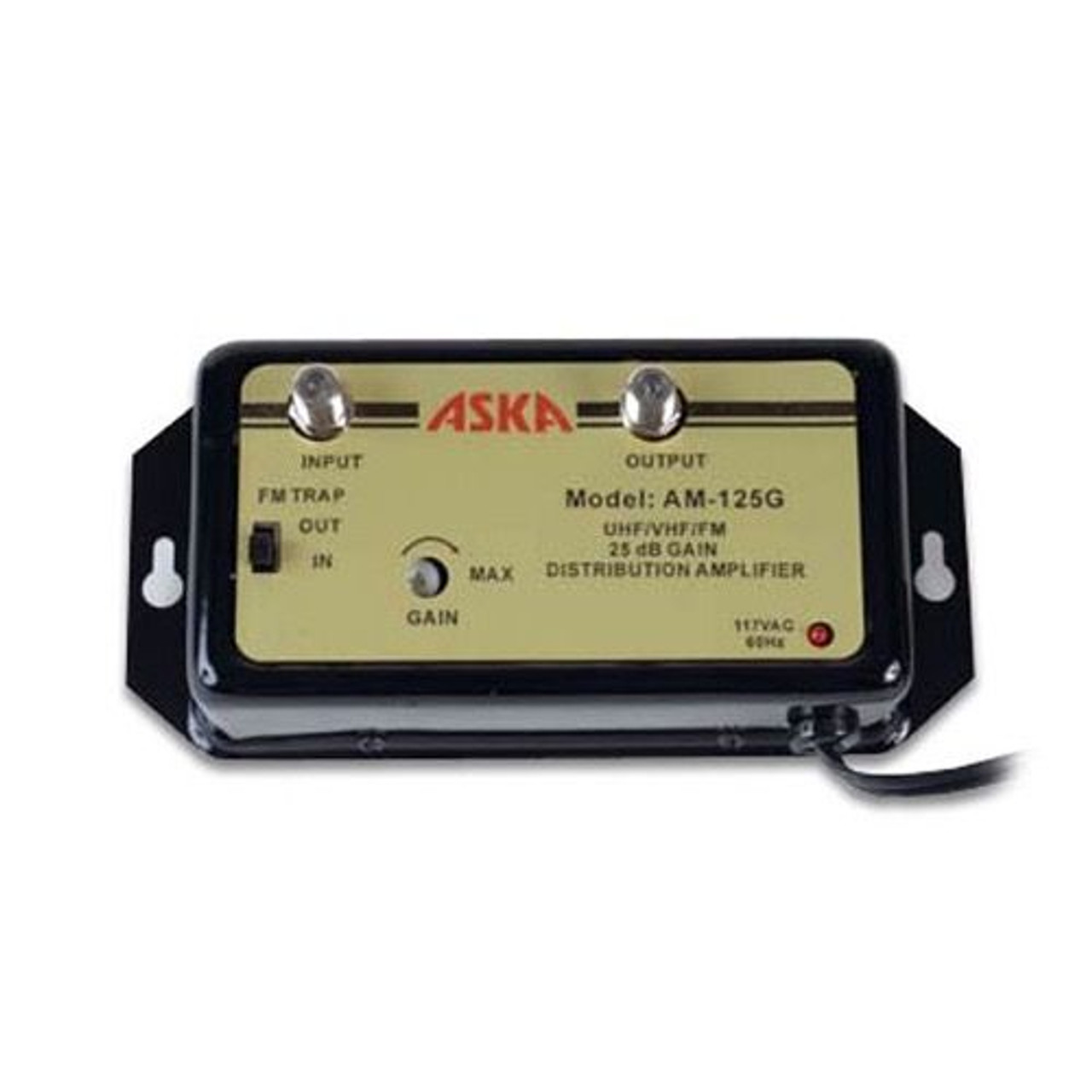 ASKA AM-125G 25 dB Distribution Amplifier with Gain and Tilt Control 1 GHz Broadband Drop 54-1000 MHz Frequency Range Signal Amp Adjustable Gain Home Systems