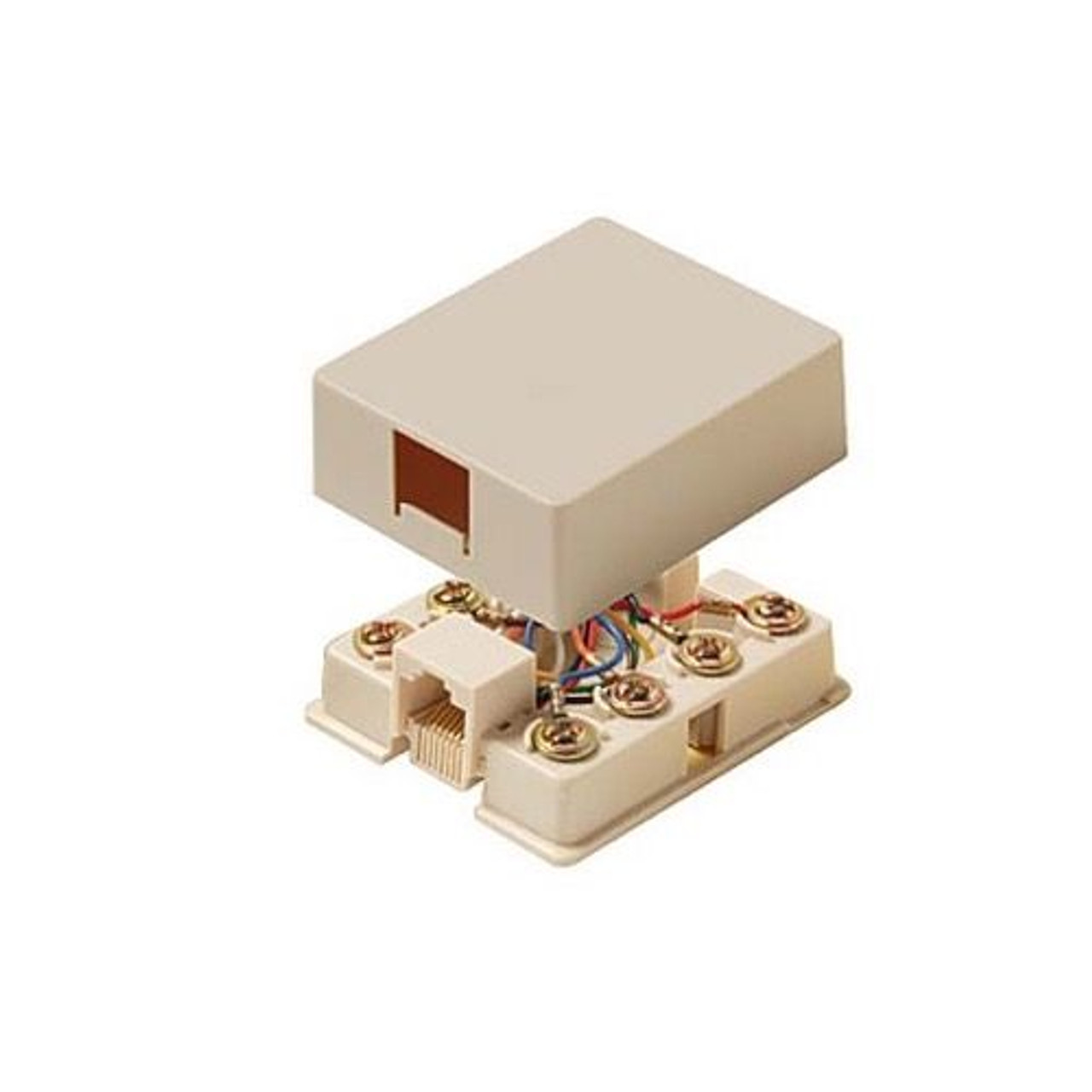 Eagle Telephone Surface Mount Jack Ivory 6 Conductor 6P6C Wire One Port Modular Phone Block Phone Line Cable Connect Wall Box Plug