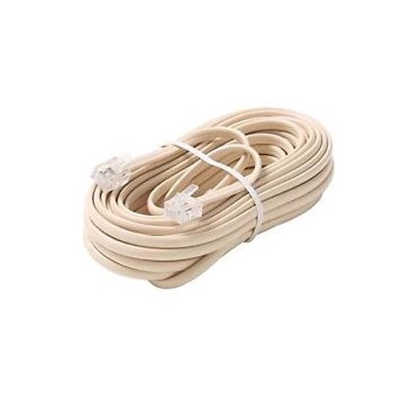 Eagle 100' Telephone Line Cord Flat with RJ11 Plug Connection Each End Ivory 4-Conductor Modular End Phone Voice Ultra Flexible Flat Telephone Cord Extension RJ-11 6P4C Snap-In Connector Jacks