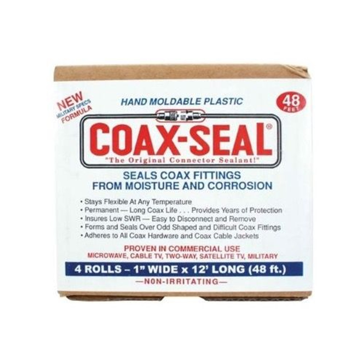 Coax-Seal 106 4 Pack 1" Inch x 12' Ft Rolls Hand Moldable Black Mastic 3/32" Thick Commercial Pack Bulk Tape Coax Sealant Tape for Fittings Universal Waterproof Non-Conducting Roll Wire Wrap