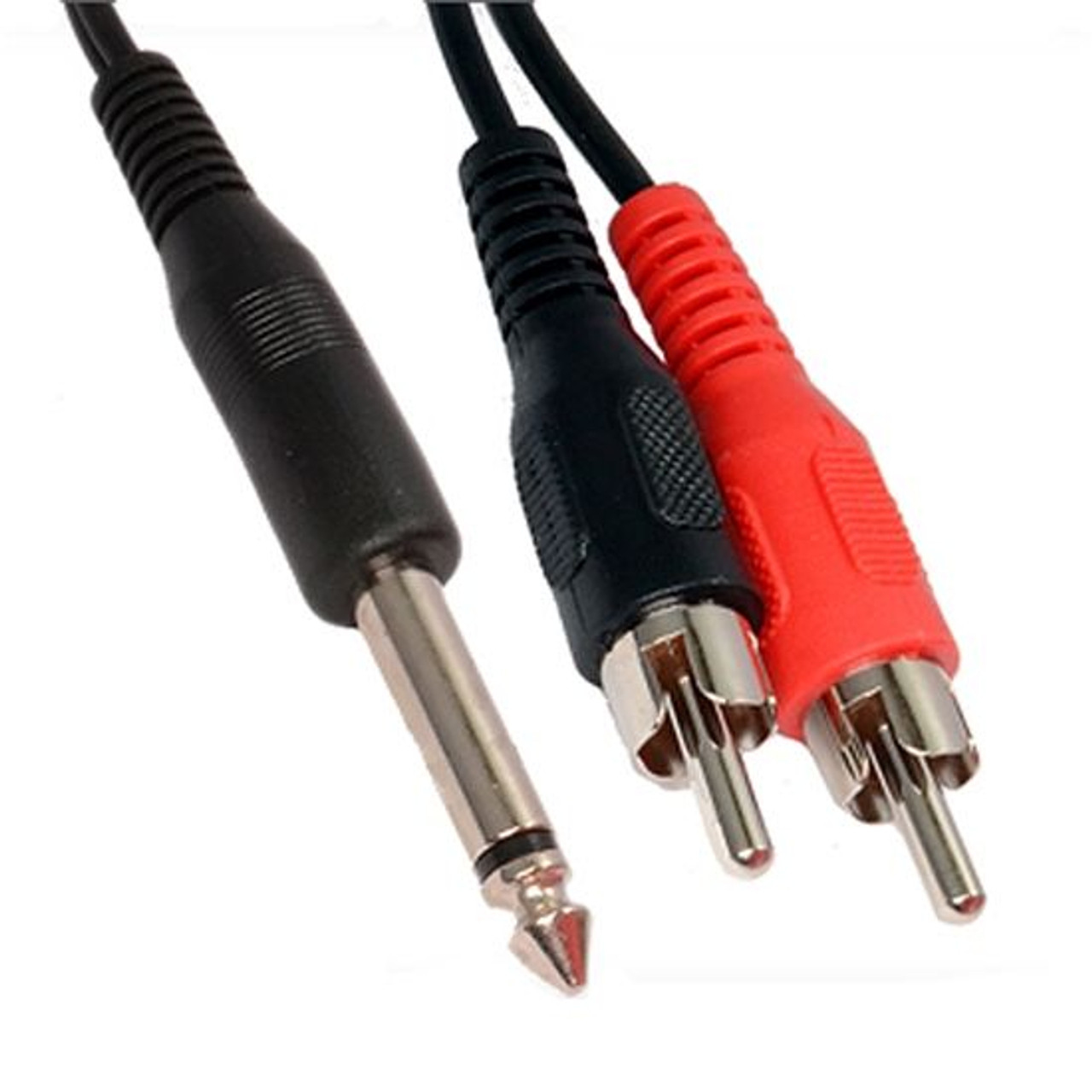 Eagle N-207P 2 Plug Stereo RCA Male to 1/4" Inch Male Mono Y Adapter 6" Inch Cable Phono to Dual RCA Male Adapter Plug Shielded Audio Splitter Cable Signal Separating Push-In Component Jack Connector