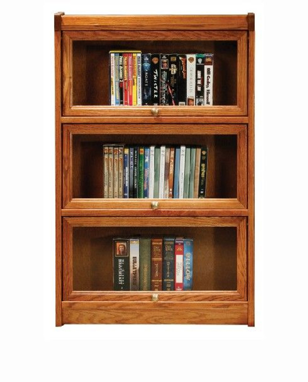 Eagle 24.5 x 38" Somerset Classic Oak 3 Section Barrister Curio Cabinet Audio Video Media Display Hutch, 3 Slider Glass Doors, 2 Fixed Shelves, Available in All Stain Finishes, Part # E-553