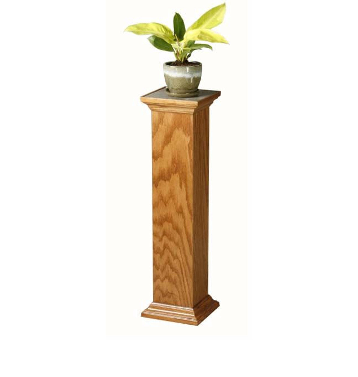 Oak Plant Stand / Speaker Stand with Ceramic Tile Top Hard Wood Accent Furniture Oak Column Style Design Plant Stand Surround Sound Speaker Stand Home Accent Display Stand, Eagle Part # E-63936
