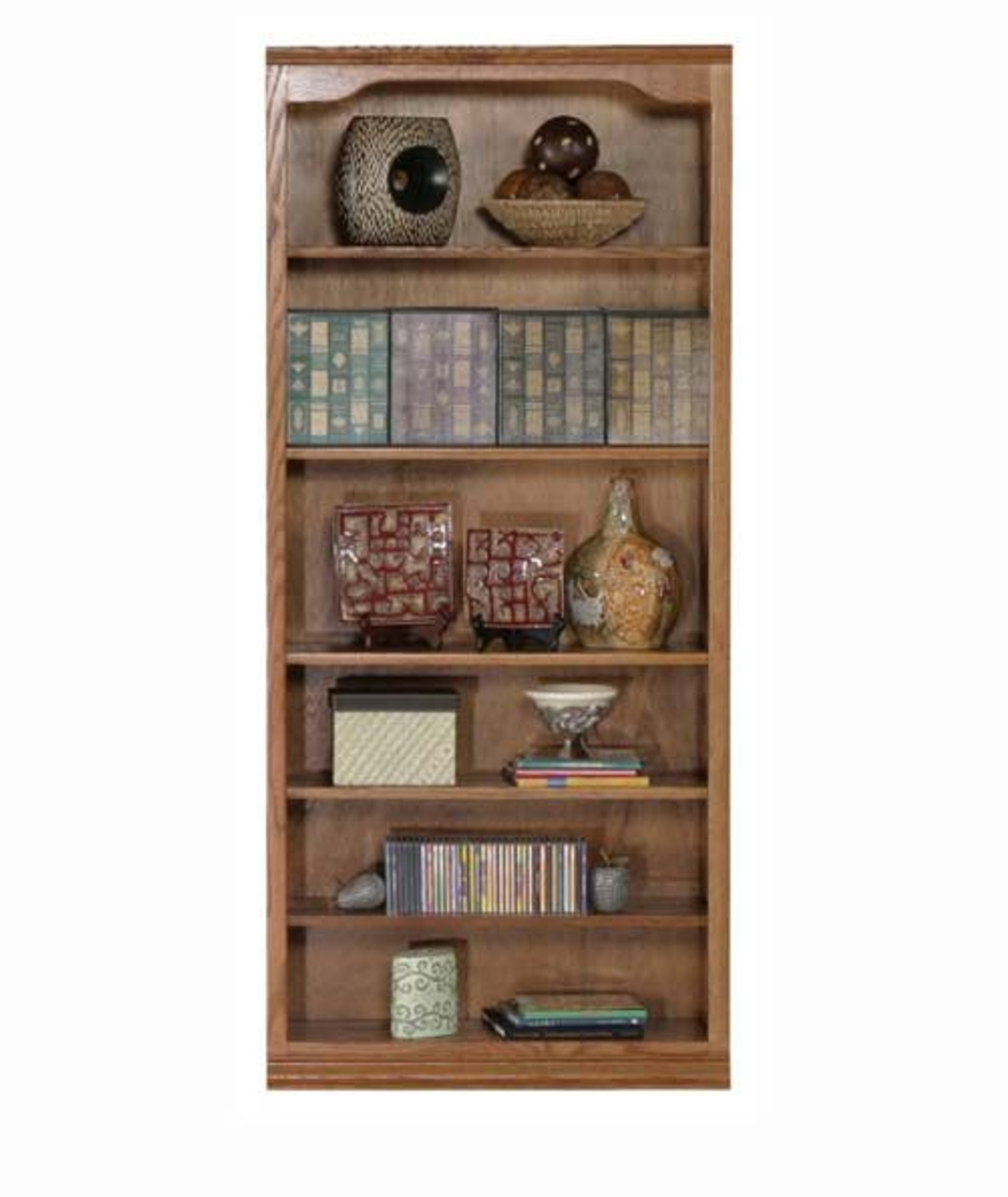 Eagle 32 x 72" Lincoln Classic Oak American Traditional Home Office Open Wooden Bookcase with 4 Adjustable Shelves, 1 Fixed Shelf and Available in All Stain Options, Part # E-14372