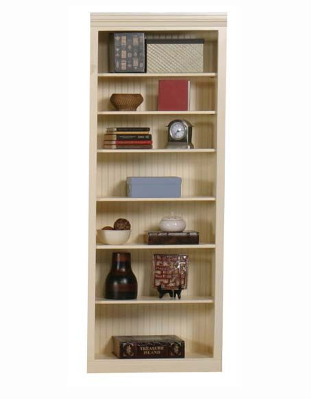 Eagle 32 x 84" Havana Coastal Solid Poplar and Birch Hardwood Painted Furniture Transitional Open Style Wooden Home Office Bookcase with 5 Adjustable Shelves and 1 Fixed Shelf, Shown in Antique White Finish, Part # E-72384