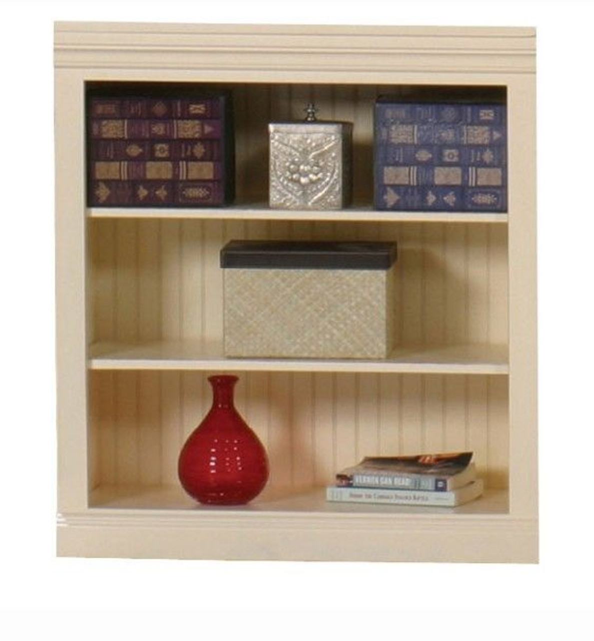 Eagle 32 x 36" Havana Coastal Solid Poplar and Birch Wood Painted Hardwood Furniture Transitional Open Style Wooden Home Office Bookcase with 2 Adjustable Shelves, Shown in Antique White Finish, Part # E-72336