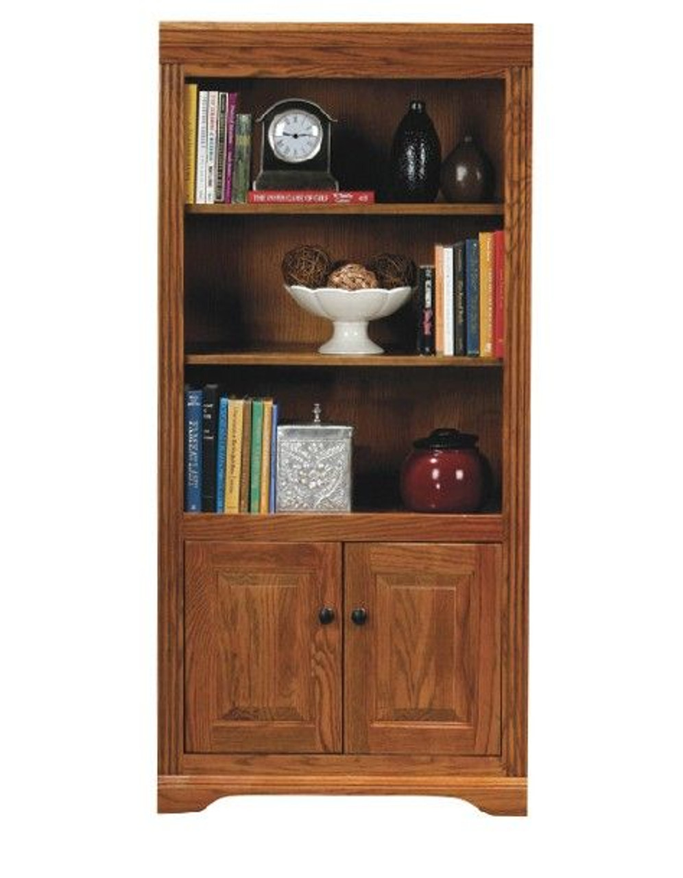 Eagle 28 x 60" Bookcase Mills Oak Ridge American Hardwood Home Office Library Furniture with Raised Panel Wood Doors, 2 Adjustable Shelves, Fluted Detail and Arched Base Trim, Part # E-93460