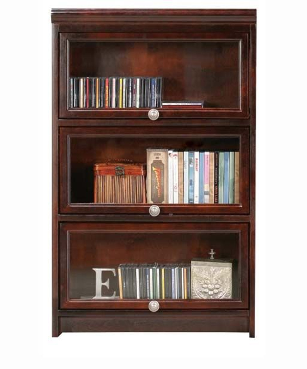 DVD Storage 3 Door Media Cabinet Glass Case 24 x 38.75" Coastal Solid Poplar and Birch Wood Painted Hardwood Home Office Furniture with 90 DVD Capacity, Shown in Caribbean Rum, Eagle Part # E-72053