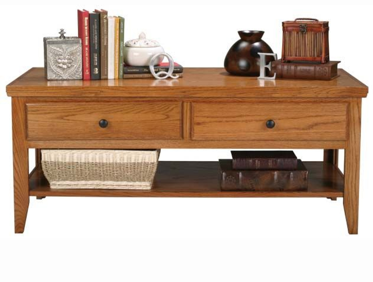 Solid Wood Coffee Table 48.5" x 20.5" Sedona Solid Hardwood Home Accent Furniture Straight Leg Design, 2 Drawers and Open Bottom Display, Eagle Part # E-13003