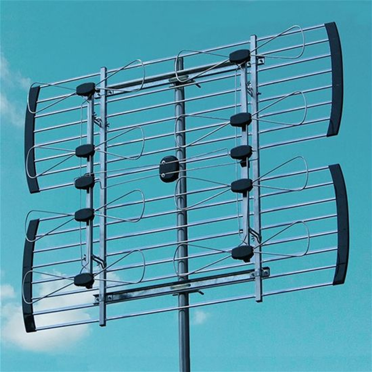 SKY BLUE SB48 UHF HEAVY DUTY SUPER 8 BAY ANTENNA FRINGE OUTDOOR TV DIGITAL UP TO 80 MILES MULTI-DIRECTIONAL HDTV  ALSO FREE 50 FT RG6 COAX CABLE