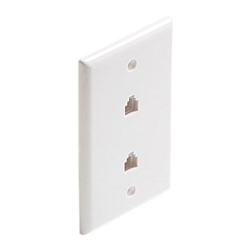 Steren 301-214WH Dual 2 Port 4C UL Flush Wall Plate White RJ11 6P4C Wall Phone Plate Modular RJ-11 4 Conductor White Duplex Audio Signal Data Line Cord Plug, 2 Outlets, Part # 301214-WH