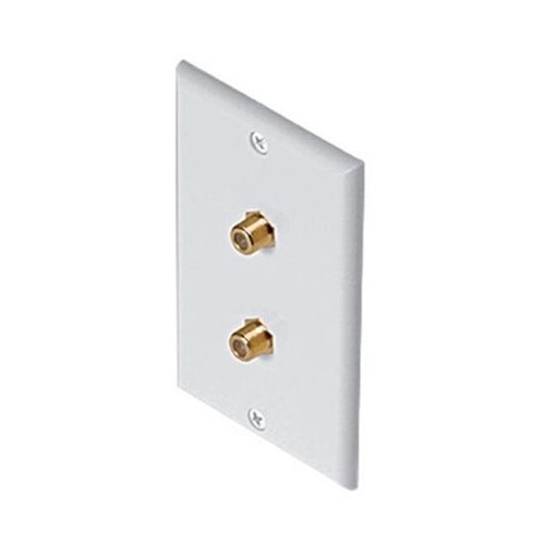 Eagle Dual F Wall Plate White Gold Coaxial F-81 75 Ohm Cable Jack Magnavox M61031 Video Connection Duplex TV Antenna Signal Flush Mount with Barrel Plug, Part # M-61031