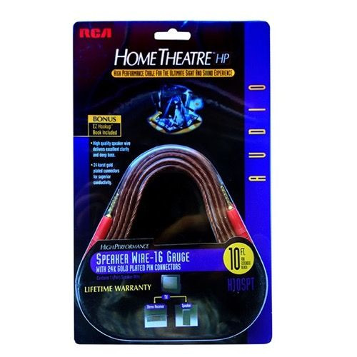 10' FT 16 AWG Ga Speaker Cable Kit With Gold Pin Connector 2 10' FT Cables 20' FT Total Oxygen Free Copper Wire Two Home Theater Cables Digital Audio Signal High Performance Sound Transfer, RCA Part # H10SPT