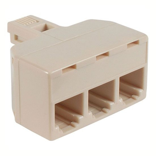 Nippon KR-203 Modular 3 Way T Adapter Modular Phone Wall Divider RJ11 Plug Jack Ivory Line Cord Splitter Audio Data Signal Cable Triple Connector Outlet Snap-In Component