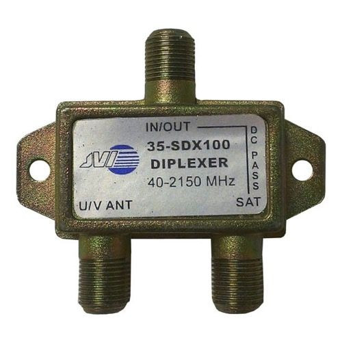 Satellite Antenna Diplexer 4 Pack Lot One Port DC Passive Off-Air Digital UHF / VHF TV Signal Coupler Mini Splitter Mixer, 75 Ohm 1 GHz, Part # JVI 35-SDX100