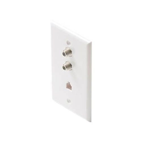 Summit Dual F-81 Coax Wall Plate Phone White RJ11 Connector 3 GHz Combo Modular Jack Aspen Telephone, TV Antenna Video Coaxial Cable Connectors