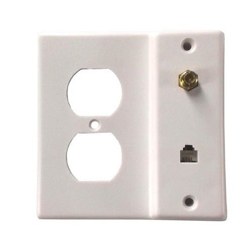 Wall Plate F-81 Coax Phone RJ11 White Outlet Jack Combo Modular Video Plate White Philips PH61032 Electrical Plug Outlet Coaxial Cable Telephone Line Jack Connection, Part # PH-61032