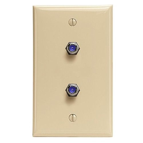 Eagle Dual F Type Wall Plate Ivory 3 GHz F-81 Coaxial Cable Video Connection Eagle Aspen Duplex TV Antenna Signal Flush Mount with 75 Ohm Barrel Plug Jacks