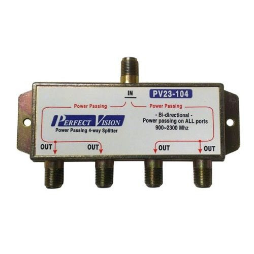 JVI 4-Way Splitter 2 GHz All Port DC Power Passive High Frequency Commercial Grade Audio Video 2300 MHz for Digital Signal Satellite Dish Receiver Antenna, RFI Shielded Diode, Part # 25-HFS42DN